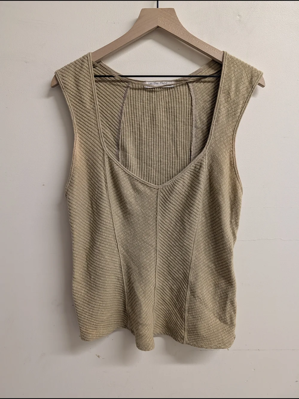 We The Free Ribbed Scoop Tank - Tan/Green‎ Extra Large